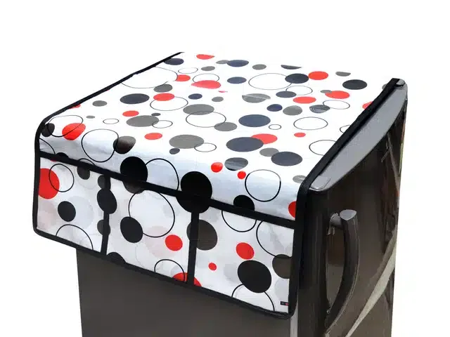 Knit Printed Fridge Top Cover with Side Pockets (Multicolor)