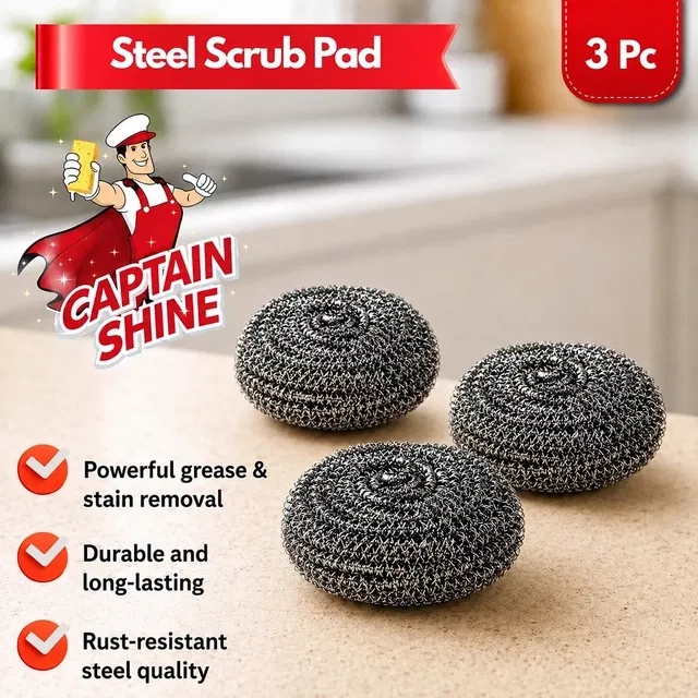 Captain Shine Steel Scrub Pad [3Pc]