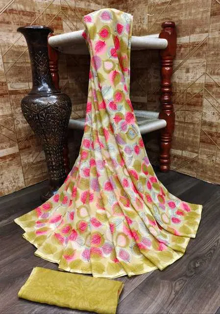 Kanooda Prints Georgette Women Saree With Un-stitched Blouse (Mustard Yellow) (KP-16)
