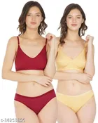 Cotton Blend Solid Lingerie Set for Women 