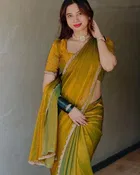 Satin Solid Saree for Women, Gold 