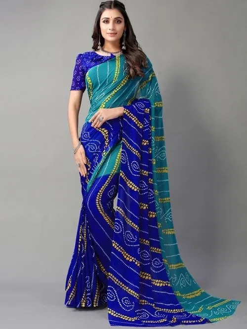 Georgette Bandhini Saree for Women (Blue)