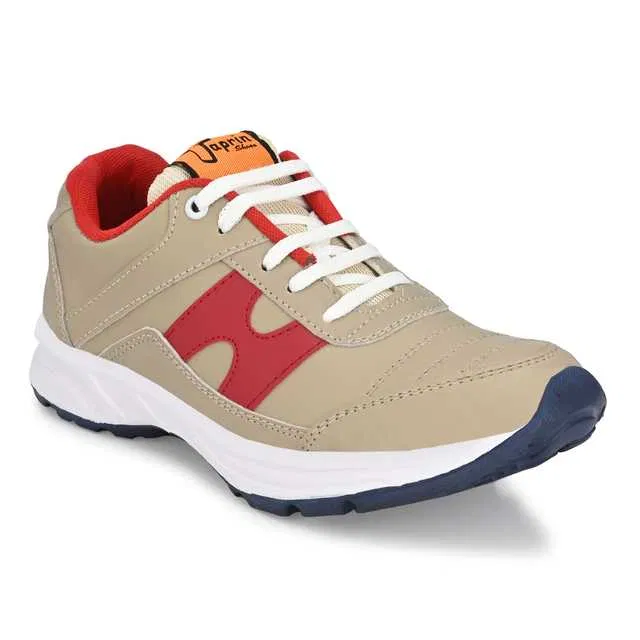 Men's Cream Running Sports Shoe (Red, 9 Size) (TS-14)