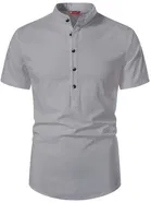 Cotton Half Sleeves Short Kurta for Men (Grey, S)