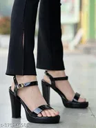 [171] Black Solid Open Toe High-Top Heel Sandals for Women 