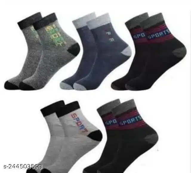 Cotton Blend Socks for Unisex (Multicolor, Pack of 5)