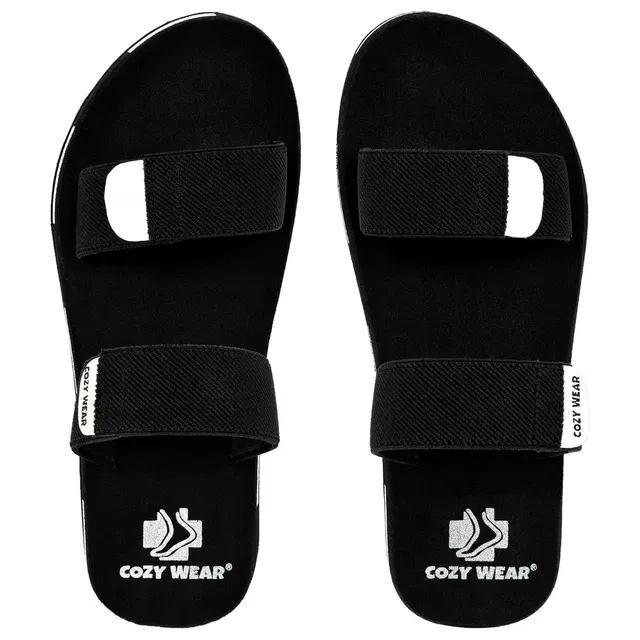 A To z Strap Men Sliders (Black, 9)