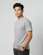 Polyester Round Neck T-shirt for Men, Grey 