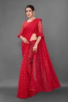 Net Solid Saree for Women 