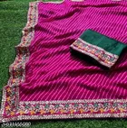 Georgette Solid Saree For Women, Pink