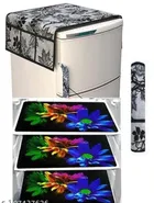 Knit Printed Fridge 3 Pcs Mat with Top & Handle Cover 