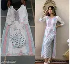 Rayon Printed Kurta with Pant for Women, White 