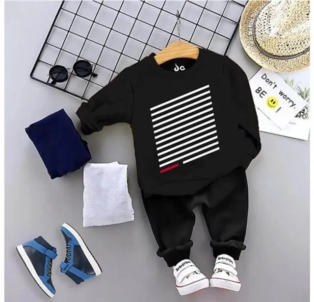 Hosiery Printed Clothing Set for Kids (Black, 12-18 Months)