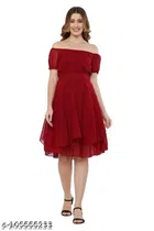 Georgette Dress for Women (Maroon, XS)