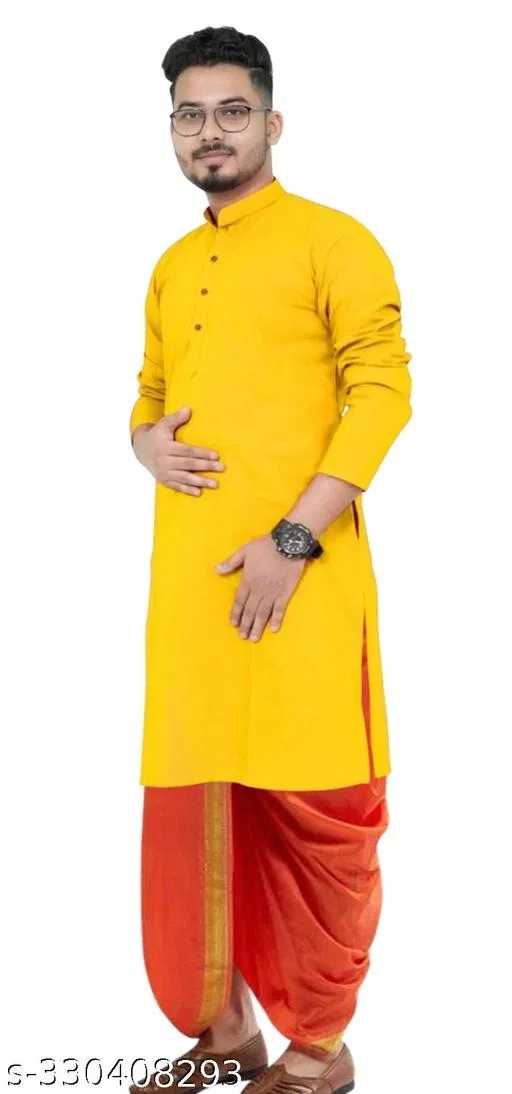 Kurta for Men (Yellow, L)