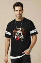 Polyester Printed T-shirt for Men, Black 