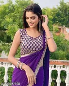Georgette Embellished Saree For Women, Purple