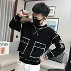 Fleece Printed Round Neck Sweatshirt for Men (Black, M)