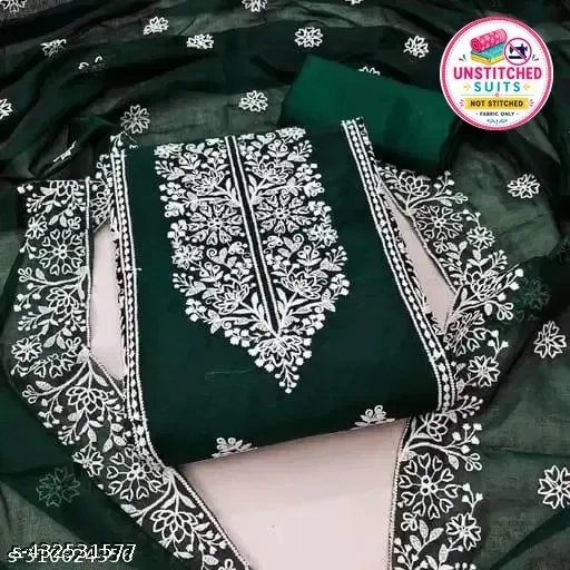 चंदेरी कॉटन कढ़ाईदार अनस्टिच्ड सूट महिलाओं के लिए (हरा)