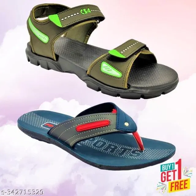 Sandal with Flipflop for Men (Multicolor, 6) (Pack of 2)