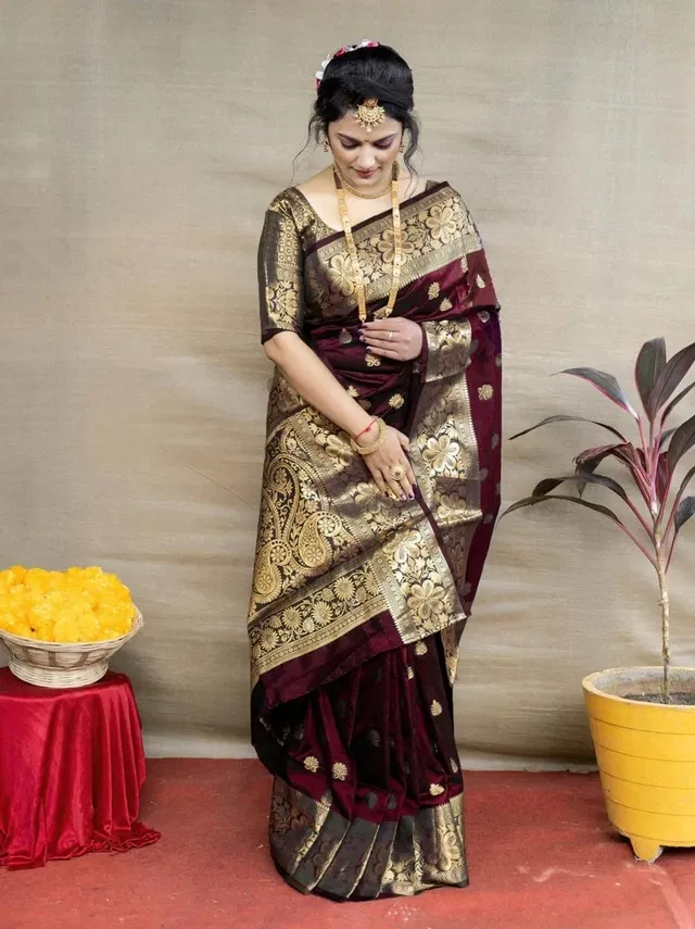 Silk Woven Design Saree for Women, Maroon (6.3 m)