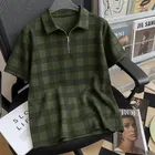 Cotton Blend Colorblocked Polo Neck T-Shirt for Men, Green 