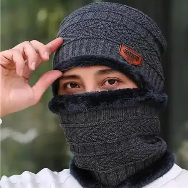 Balaclava Cap with Neck Warmer for Men & Women (Grey, Set of 1)