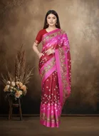 Art Silk Printed Saree for Women, Pink 