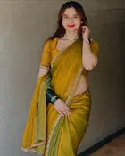 Satin Solid Saree for Women, Gold 