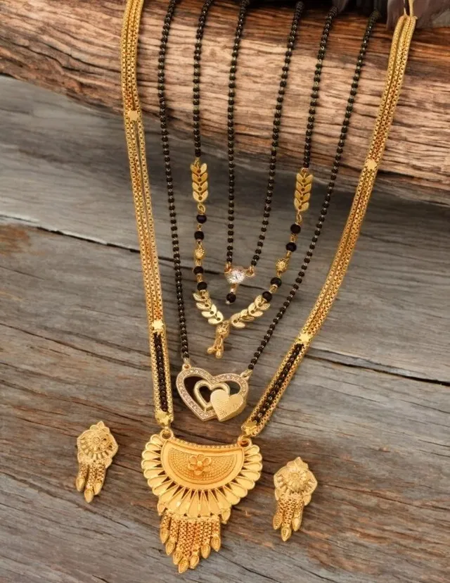 Combo of 4 Pcs Mangalsutras with Earrings Set for Women (Gold, Set of 5)