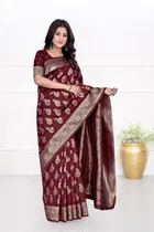 Jacquard Woven Design Saree for Women, Maroon 