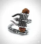 Adjustable Stylish Ring with Rudraksha and Trishul Damroo Bahubali Cuff Finger Ring 
