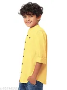 Solid Cotton Blend Mandarin Collar Long Sleeve Shirt for Boys 