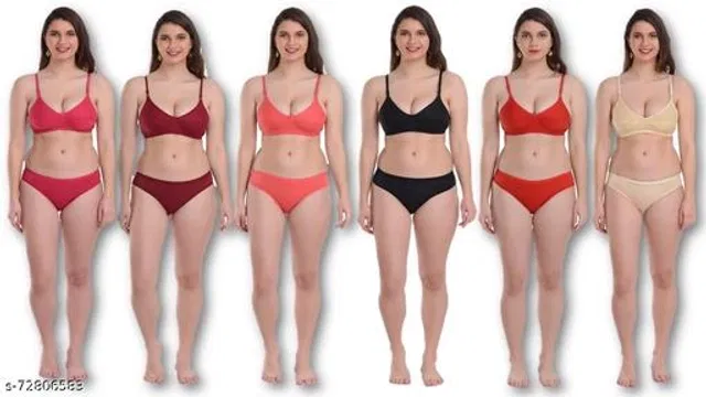 Cotton Blend Solid Lingerie Set for Women (Multicolor, 36A) (Pack of 6)