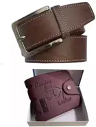 Genuine Leather Wallet with Belt Combo for Men (Maroon, Set of 2)
