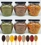 Afast Glass Kitchen Storage Container / Jar - 400 ml  (Pack of 6, Black Lid)
