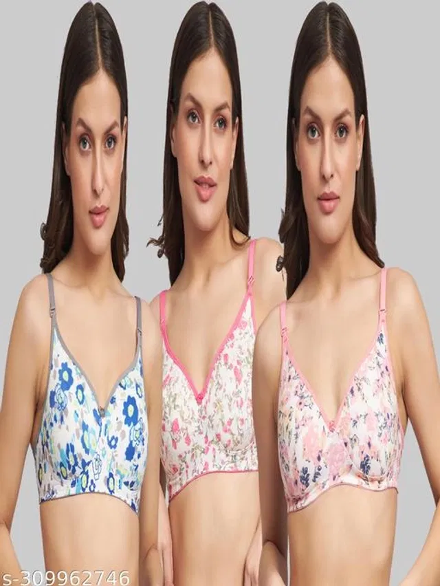 Cotton Blend Printed Padded Bra for Women (Multicolor, 32B) (Pack of 3)