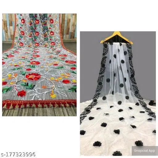 Floral Embroidered Net Dupatta for Women, Pack of 2 (Multicolor, Free Size)