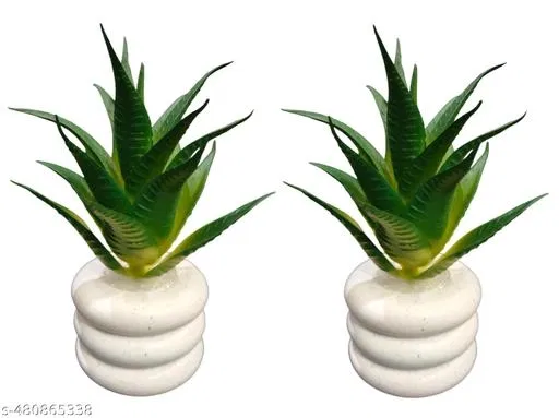 Plastic Artificial Flower With Pot,Multicolour,Set Of 2