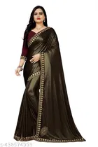 Lycra Solid Saree For Women, Brown