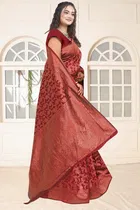 Jacquard Woven Design Saree for Women, Maroon 