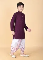 Rayon Embellished Kurta with Dhoti for Boys, Yellow & White 