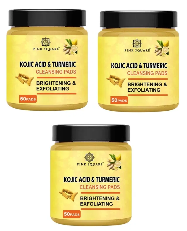 Pink Square Kojic Acid & Turmeric 50 Pcs Cleansing Pads (Pack of 3)