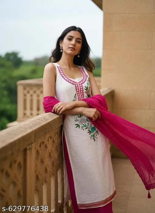 Embroidered Floral Palazzo Suits for Women (Multicolor, 6.85 meter (3XL)