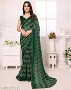 Georgette Printed Saree for Women, Green 