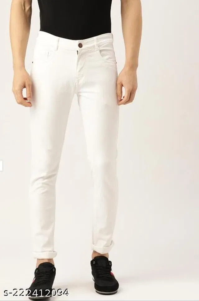 Denim Slim Fit Jeans for Men (White, 28)