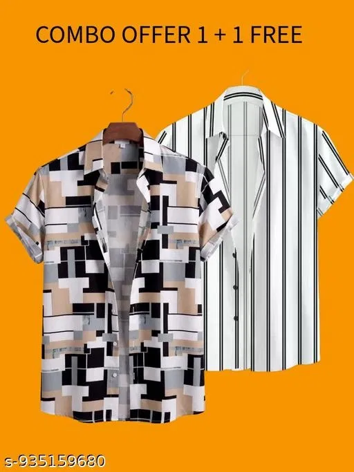 Casual Shirts for Men, Pack of 2 (White, L)