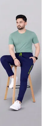 Poly Blend Solid Trackpants for Men, Navy Blue 