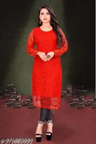 Net Kurti for Women, Red 
