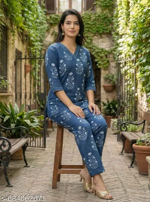 Kurta Set for Women (Blue, XXL)